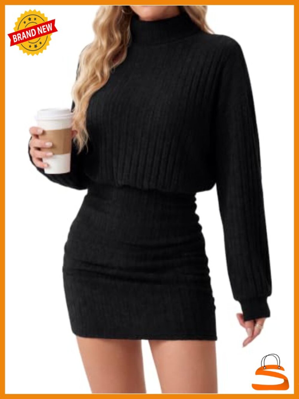Women's Sweater Dress Long Sleeve Turtleneck Ribbed Bodycon Mini
